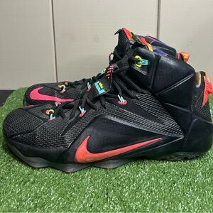 Size 11.5M- Nike LeBron 12 "Data" Black / Pink / Orange basketball shoes